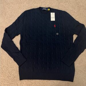 Ralph Lauren Men's Navy Cable Knit Crewneck Sweater